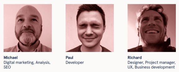 Screenshot of Agile Collective staff profiles, where the images are also links